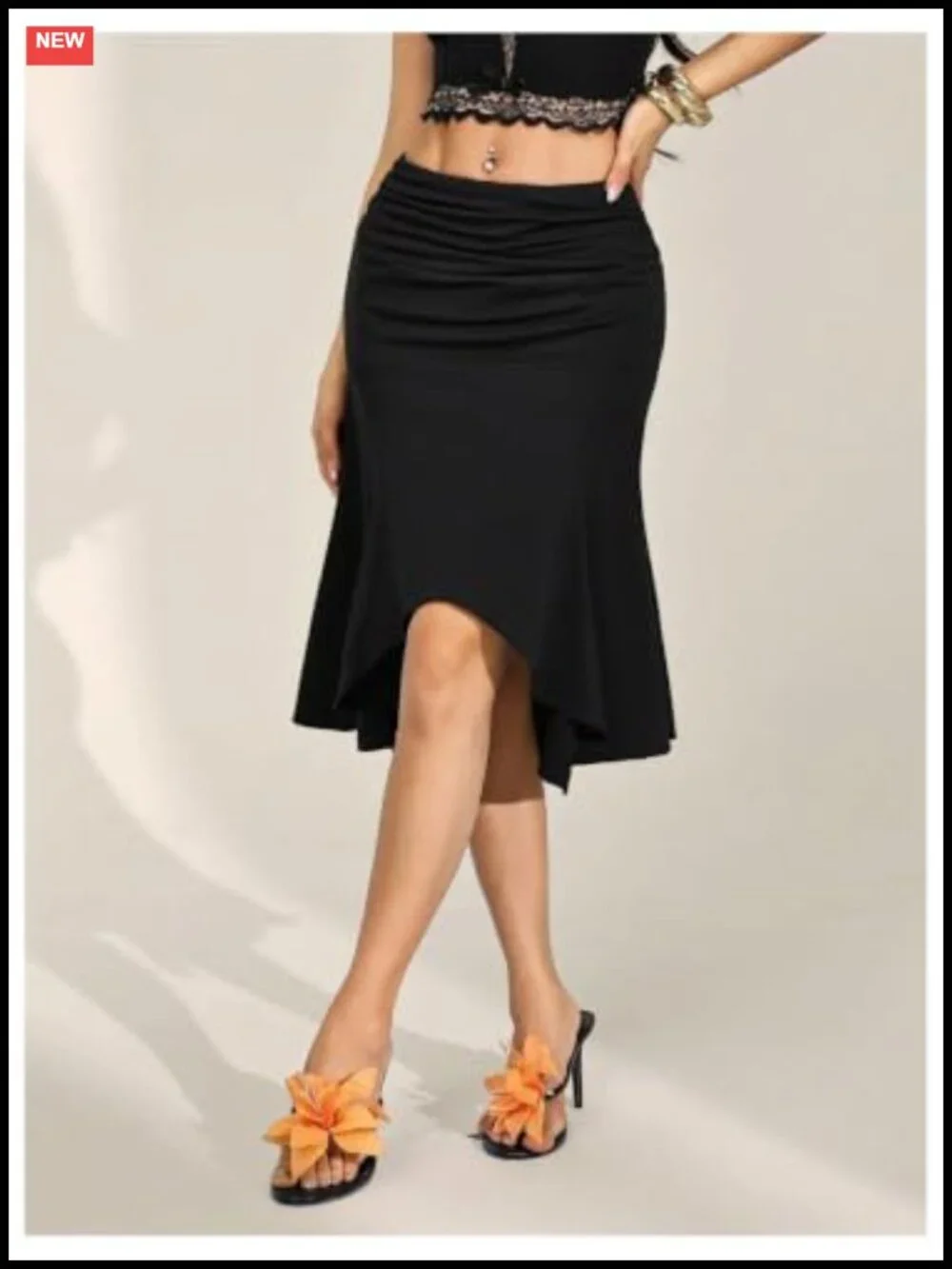 Asymmetrical Low Rise Midi Skirt Ruched Bodycon Going Out Skirt